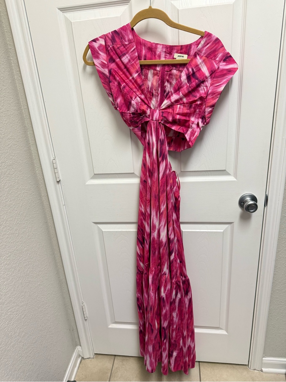 Jason Wu Pink Watercolor Ikat Cut Out Maxi Dress